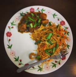 Home-made Gobi Manchurian and Hakka Noodles